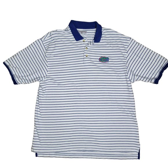 Florida Gators football polo tee shirt blue and white striped mens shirt size XL - Picture 2 of 5
